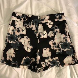 Express High Waisted Black Floral Shorts